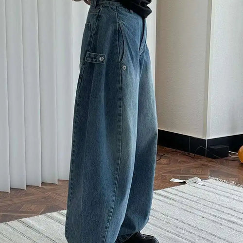 Load image into Gallery viewer, High Waist Blue Denim Shaped Buckle Long Casual Wide Leg Jeans New Women Trousers Fashion Tide Spring Autumn 2025 1DH9091

