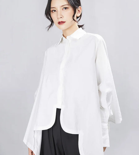 Women Pleated Big Size Irregular Blouse New Lapel Long Sleeve Loose Fit Shirt Fashion Tide Spring Autumn 2025 1A332