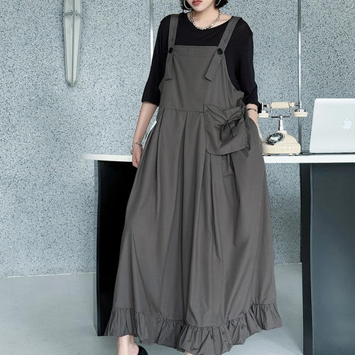 Load image into Gallery viewer, Women Black Ruffles Pocket Big Size Midi Strap Dress New Square Collar Sleeveless Fashion Tide Spring Autumn 2025 1DJ1158
