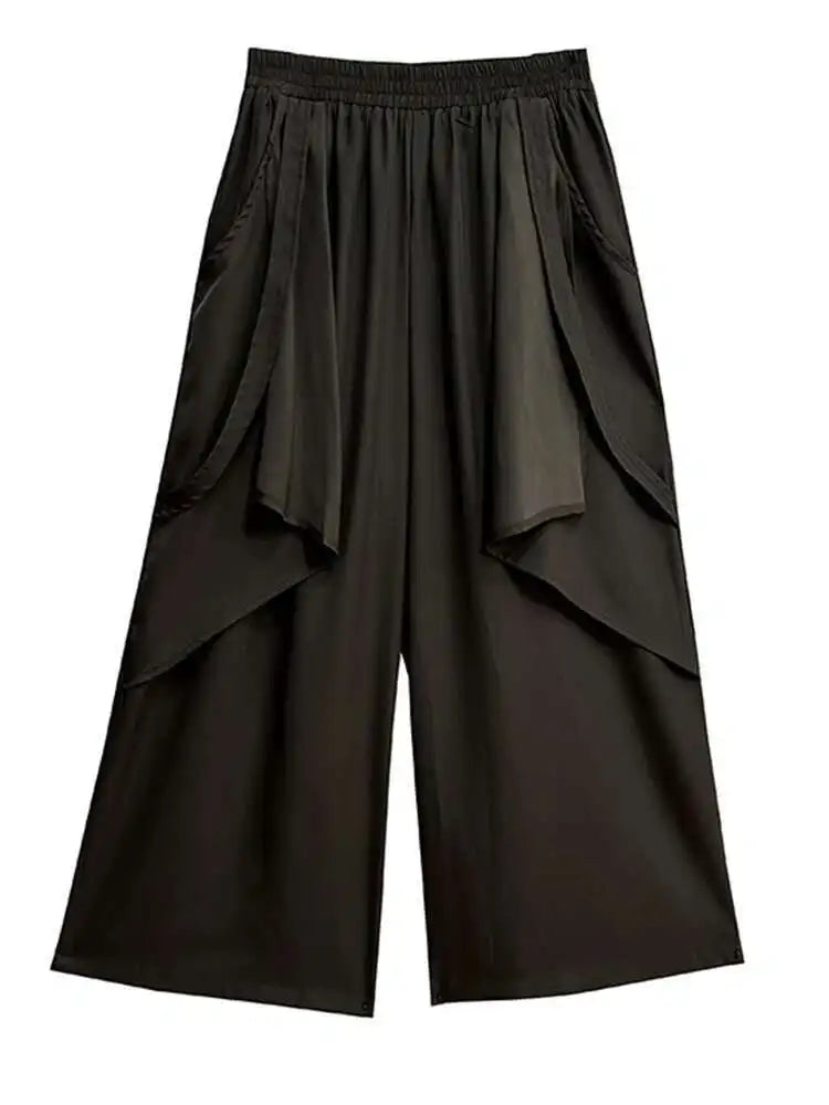 High Elastic Waist Black Irregular Pleated Long Wide Leg Pants New Trousers Women Fashion Tide Spring Autumn 2025 1DH6134
