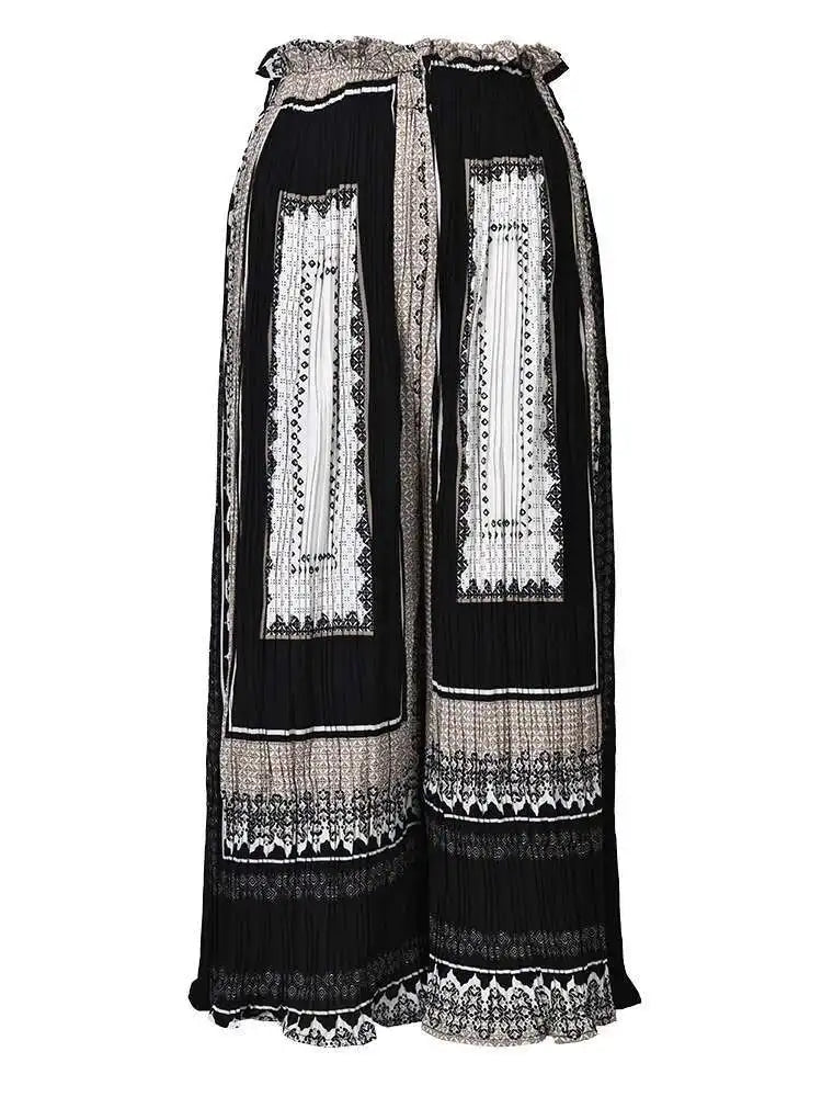 Big Size Printed Pleated Shirt Pants Two Piece Suit New Round Neck Long Sleeve Women Fashion Spring Autumn 2025 3AJ915