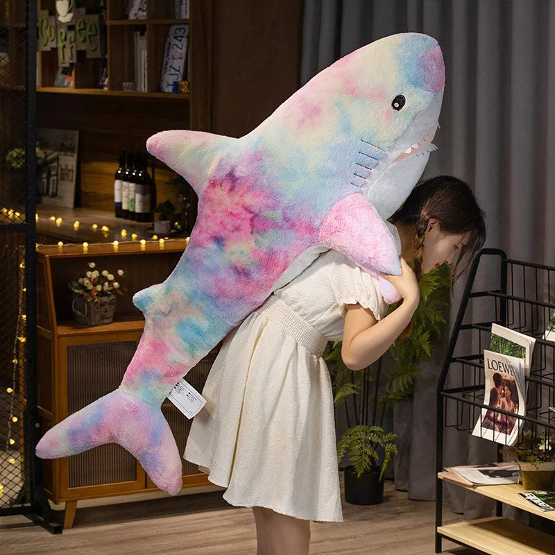 60-140cm Cute Colorful Shark Plush Toys Giant Size Animal Shark Pillow Stuffed Soft Cushion Sleeping Dolls for Baby Girls Gifts