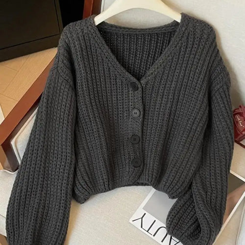 Load image into Gallery viewer, Autumn Winter Grey Single Breasted Long Sleeves Sweater Korean Fashion Women Holiday Cardigan Knitted Tops Casual Versatile Chic
