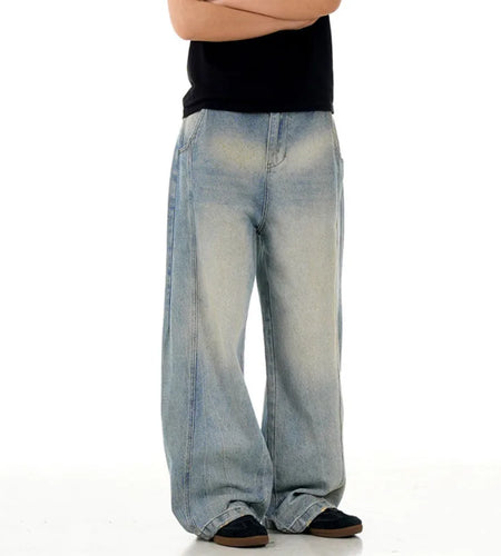 Men's Jeans New  American Style Washed Loose Pants Solid Color Trendy Simple Male Simple Summer Trousers 2025 9W1735