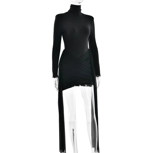 Load image into Gallery viewer, Turtleneck Long Sleeve Sexy Mini Dress For Women New Fashion Draped Ruched Bodycon Club Party Dress Elegant New Dresses
