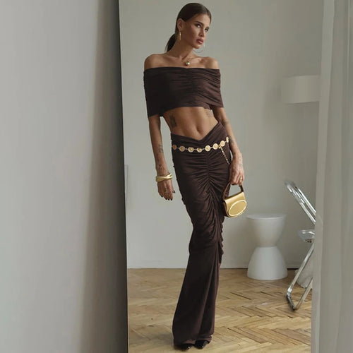 Load image into Gallery viewer, Sexy Skirt Two Peces Sets Women Elegant Off-shoulder Slim Fit Crop Top And Bodycon Skirt Two Peces Sets Ladies Outfits
