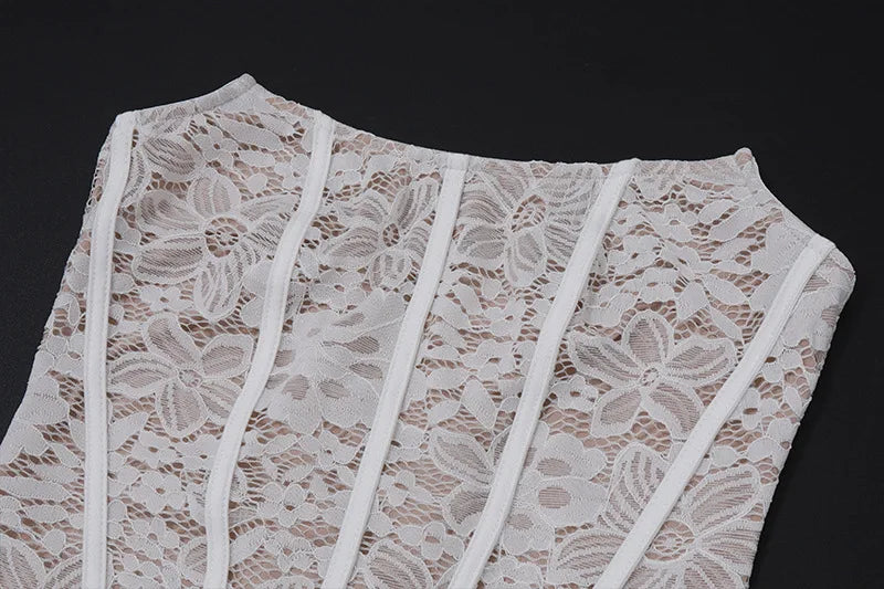 Lace Strapless Ruched Sexy Mini Dress For Women Fashion Fishbone Off-shoulder Sleeveless Backless Club Party Dress