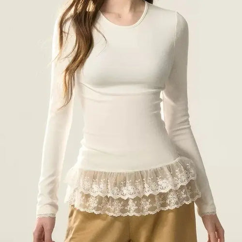 Load image into Gallery viewer, Y2k Aesthetic Women Cotton Casual T-shirt Streetwear Lace Patchwork Grunge Tshirts Harajuku Sweet White Basic Fairy Tee Femme
