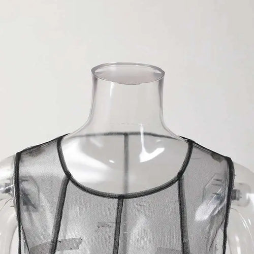 Load image into Gallery viewer, Women Black Irregular Ruffles Mesh Elegant Perspective Dress New Round Neck Sleeveless Fashion Spring Summer 2025 CPDB108
