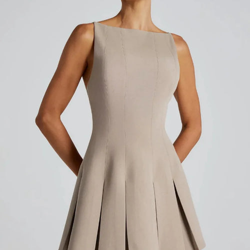 Load image into Gallery viewer, Backless High Waist A-line Sexy Mini Dress Women Robe Spaghetti Strap Sleeveless Pleated Club Party Dress Elegant
