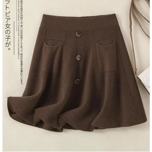 Load image into Gallery viewer, Autumn Winter Solid Slim Single Breasted Knitted Mini Pleated Skirts Women's Elastic High Waist A-line Short Skirt Sexy Club New
