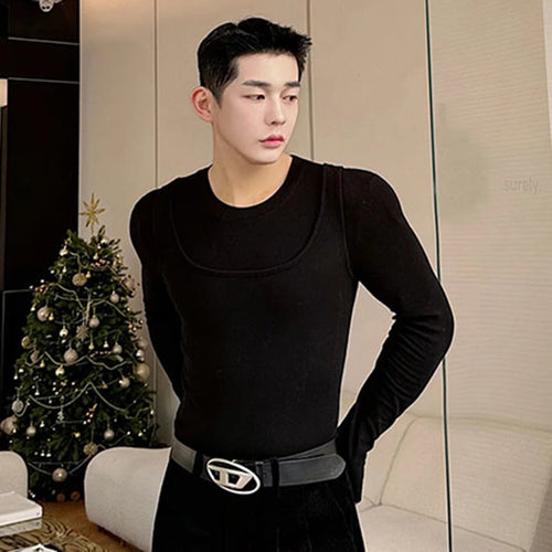 Load image into Gallery viewer, Casual Slim Male T-shirt Vest Two-piece Set Round Collar Long Sleeve T-shirts Solid Color Sleeveless Tank Top 9C3856
