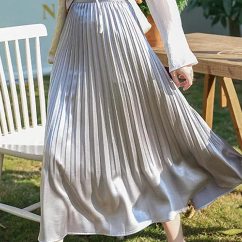 Load image into Gallery viewer, French Fashion Women Solid Elegant Festival Pleated Long Skirt Spring Summer Elastic High Waist Office Lady Skirts Popular Trend
