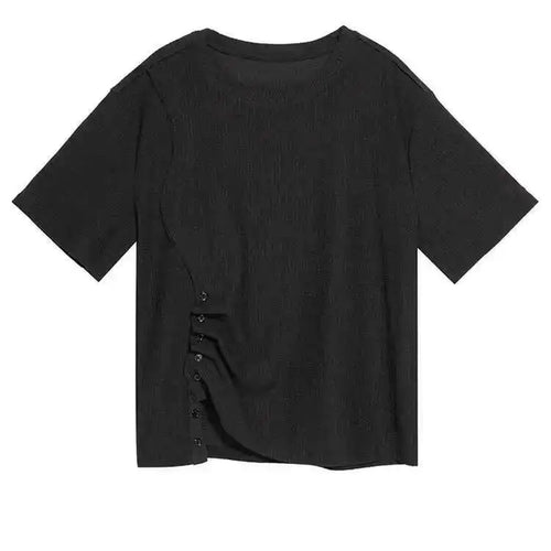 Load image into Gallery viewer, Women White Irregular Pleated Big Size Casual T-shirt New Round Neck Short Sleeve Fashion Tide Spring Summer 2025 1DF8661
