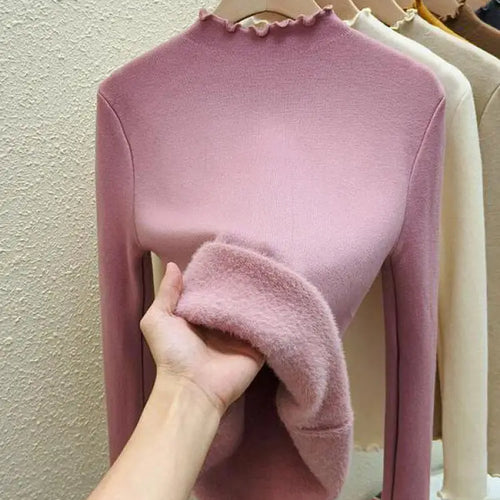 Load image into Gallery viewer, Autumn Winter Korean Solid Half Height Collar Velvet Knit Sweater Women Fashion Warm Long Sleeve Festival Pullovers Tops Casual
