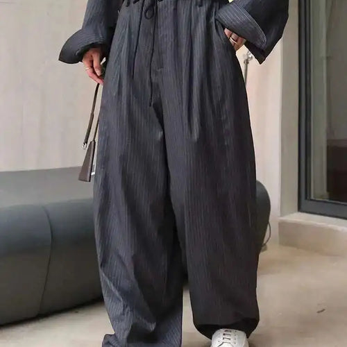 Load image into Gallery viewer, High Waist Gray Striped Drawstring Long Wide Leg Casual Pants New Trousers Women Fashion Tide Spring Autumn 2025 1DH6403
