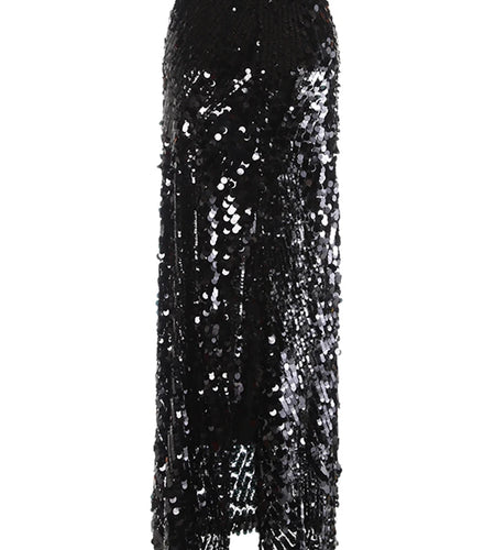 High Elastic Waist Black Sequins Back Slit Elegant Half-body Skirt Women Fashion Tide New Spring Autumn 2025 1DJ1138