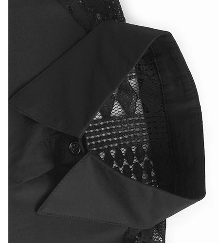 Women Black Lace Hollow Out Big Size Elegant Blouse New Lapel Half Sleeve Shirt Fashion Tide Spring Summer 2025 1DJ1110