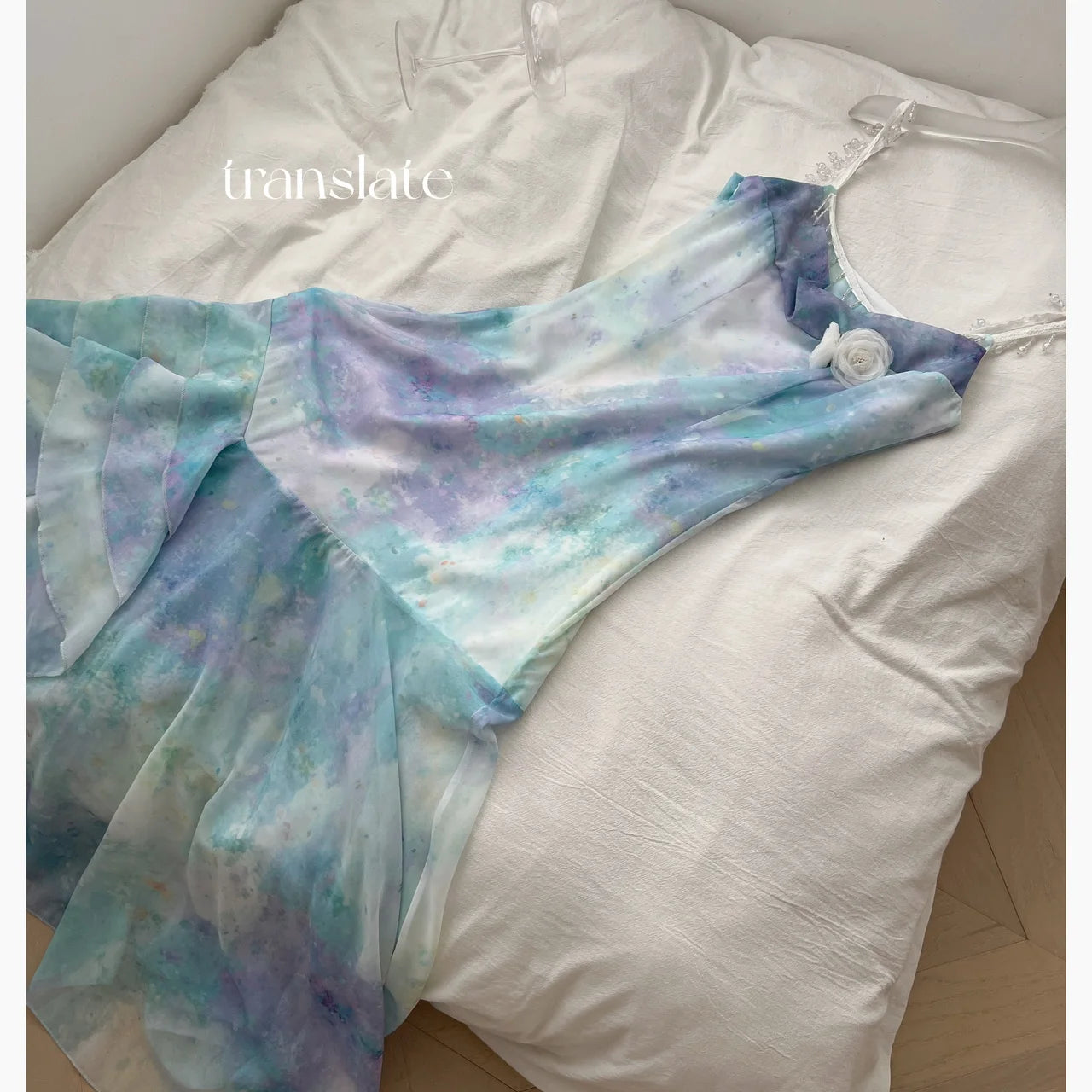 Summer French Blue Tie Dye Backless Irregular Long Dresses Women Vintage Elegant Sexy Sleeveless Ruffles Party Dress Ladies Boho