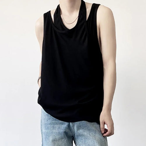 Load image into Gallery viewer, Men&#39;s Vest New Trendy Fake Two-peice Design Baggy Solid Color Male Sleeveless Tops Personality Men Wear Spring 9Y8510
