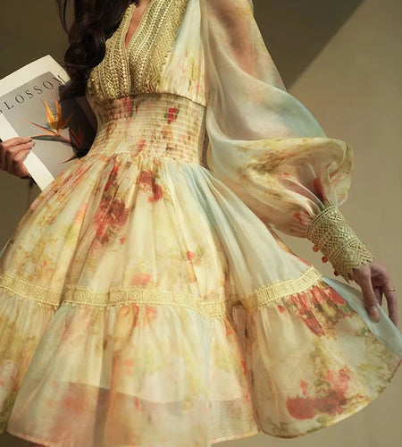 Hit Color Loose Dresses For Women V Neck Long Sleeve High Waist Temperament Mini Dress Female Fashion Style Clothes