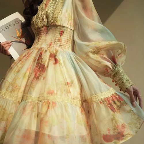 Load image into Gallery viewer, Hit Color Loose Dresses For Women V Neck Long Sleeve High Waist Temperament Mini Dress Female Fashion Style Clothes
