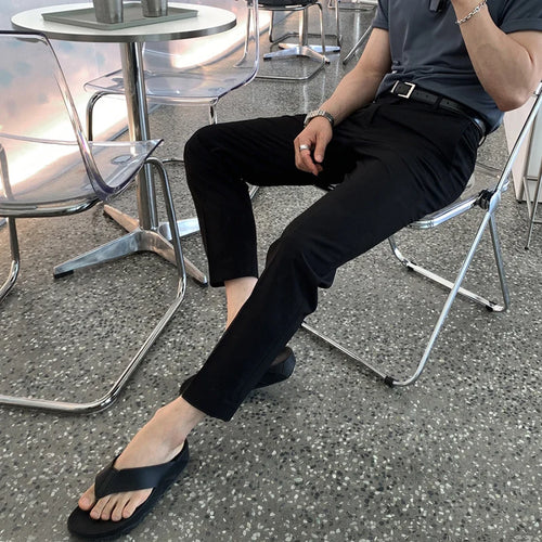 Load image into Gallery viewer, Korean Style Men&#39;s Suit Pants Center Line Slim Soldi Color Trousers Straight Leg Business Casual Male Bottom Trendy 9C7062
