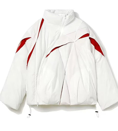 Men wear Pleated padded jacket stand collar Diagonal zipper design 2024 winter contrast color male cotton jackets 9C8905