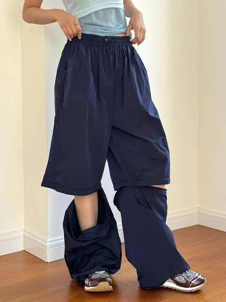 High Elastic Waist Gray Thin Detachable Two Ways Wear Pants New Trousers Women Fashion Tide Spring Summer 2025 1DH5808