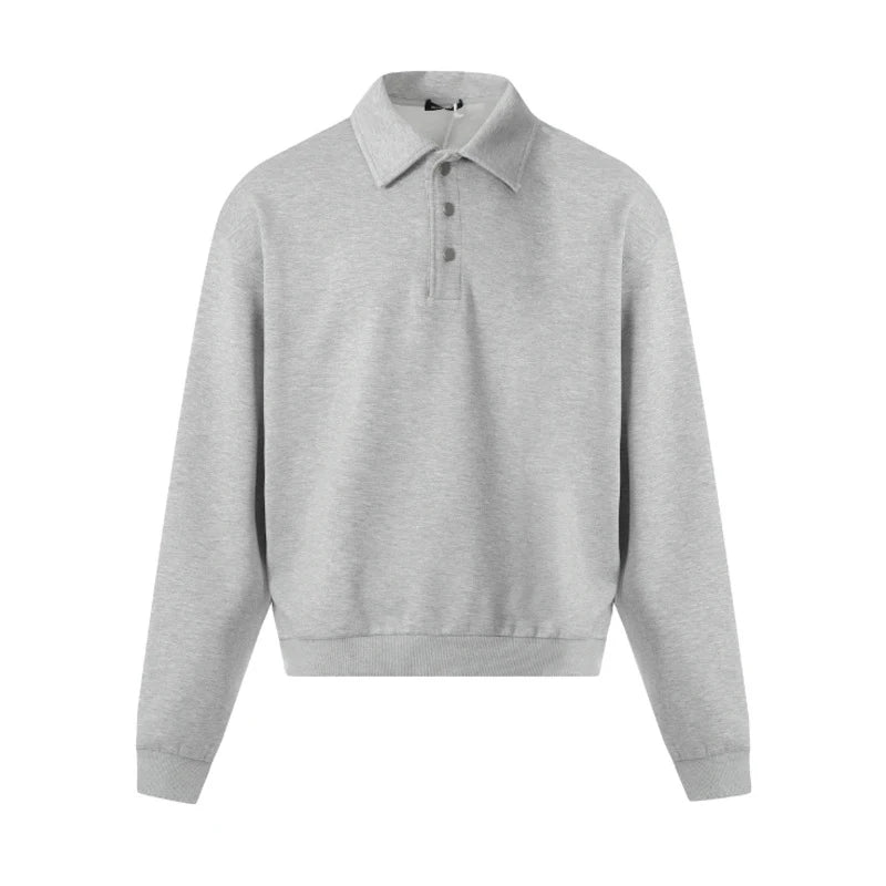 Men's Sweatshirts New Korean Style Semi Open Button Lapel Design Hoodless Trendy Male New Fashion Long Sleeve Top 9W1829