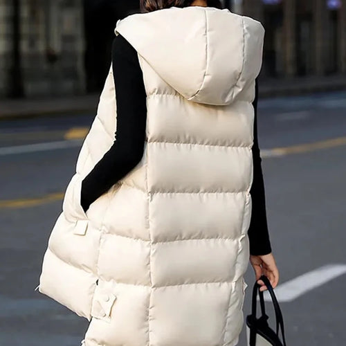 Load image into Gallery viewer, Women&#39;s Vest Jacket Down Cotton Vest Winter Jacket Hooded Long Coat Sleeveless Loose Female Waistcoat Snow Wear
