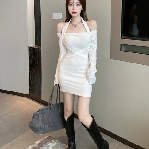 Load image into Gallery viewer, Sexy Halter Off Shoulder Bodycon Mini Dress Women Korean Fashion Bodycon Slim Short Dresses Black Party Outfits
