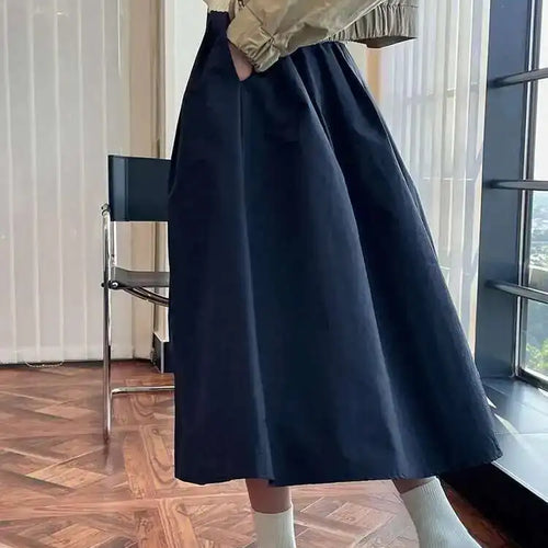 Load image into Gallery viewer, High Elastic Waist Khaki Pleated Causal Half-body Skirt Loose Fit Women Fashion Tide New Spring Autumn 2025 1DH0004

