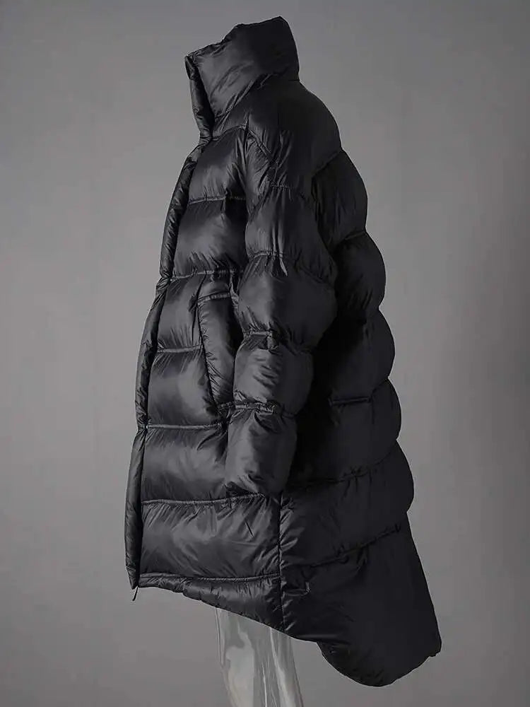 Black Thick Irregular Big Size Warm Cotton-padded Coat Long Sleeve Women Parkas Fashion New Autumn Winter 2025 25Z1150