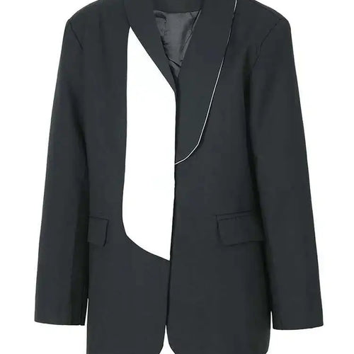 Load image into Gallery viewer, Women Black Color-block Big Size Blazer New Lapel Long Sleeve Loose Fit Jacket Fashion Tide Spring Autumn 2025 1DF3285
