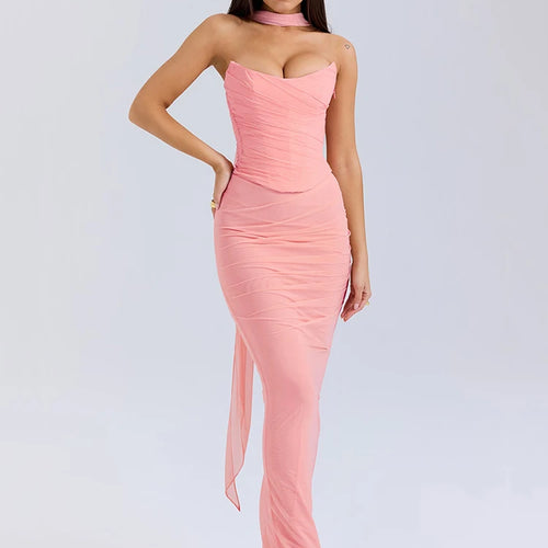 Load image into Gallery viewer, Sexy Two Pieces Sets For Women Strapless Off-shoulder Sleeveless Tops And Elegant High Waist Long Skirt Two Pieces Sets
