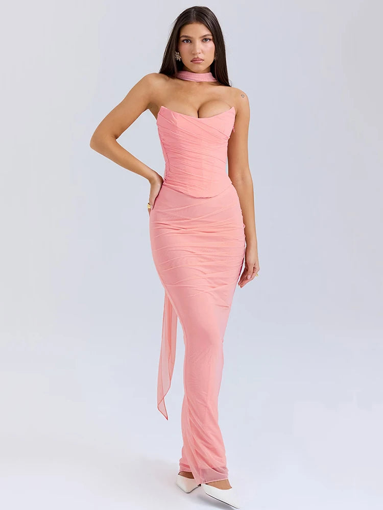 Sexy Two Pieces Sets For Women Strapless Off-shoulder Sleeveless Tops And Elegant High Waist Long Skirt Two Pieces Sets