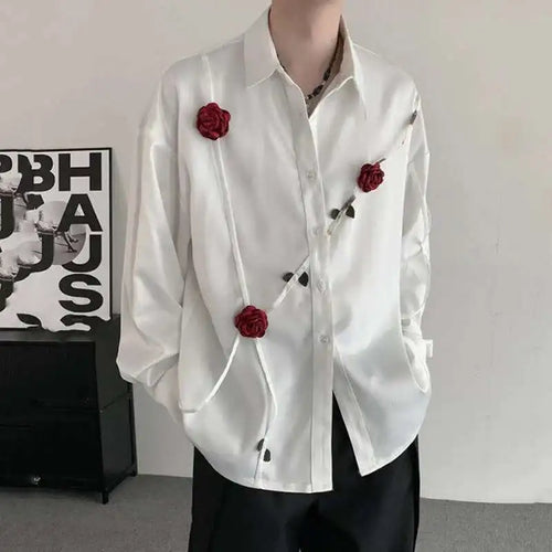 Load image into Gallery viewer, Spring Men&#39;s Shirts Three-dimensional Rose Design Lapel Contrast Color Menswear Long Sleeve Single Breasted Male Tops 9W185
