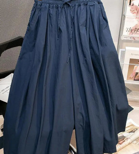 Black Leisure Comfortable Shorts For Women Summer New Green Elastic High Waist Lace Up Loose Blue Wide Leg Seven Point Pants New