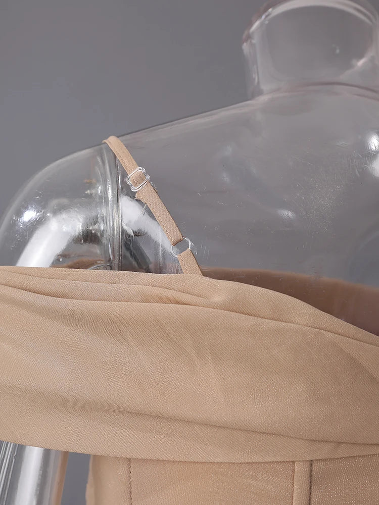 Women Khaki Pleated Slim Elegant Long Party Dress New Slash Neck Sleeveless Fashion Tide Spring Autumn 2025 CPG2992