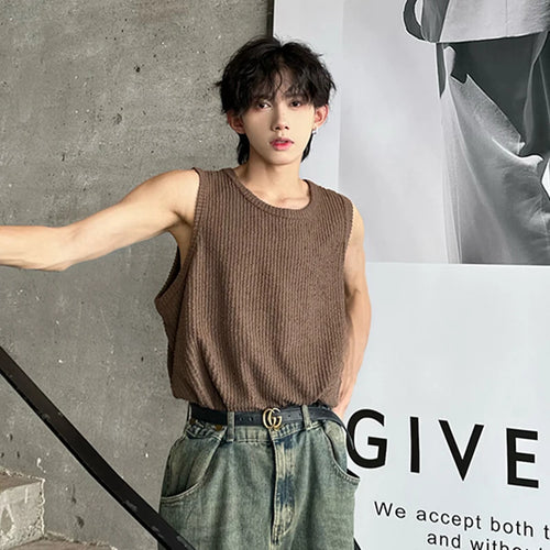 Load image into Gallery viewer, Summer Tank Top Loose Sleeveless Solid Color Round Neck Casual Fashion Personalized Vest Man&#39;s Clothing 9C5366
