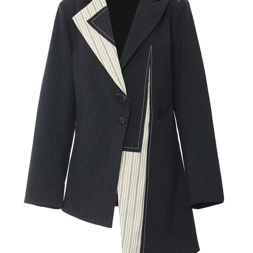 Load image into Gallery viewer, Women Navy Blue Striped Irregular Elegant Blazer New Lapel Long Sleeve Jacket Fashion Tide Spring Autumn 2025 1DH5930
