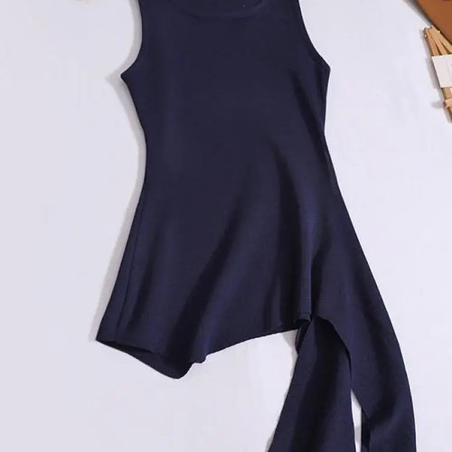 Load image into Gallery viewer, Summer Solid Round Neck Sexy Irregular Bandage Knitted Vest Women Sleeveless Holiday Versatile Tops Casual Streetwear clothing
