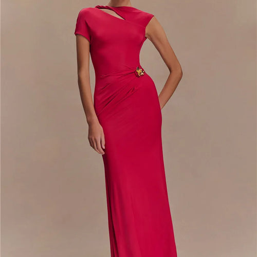 Load image into Gallery viewer, Hollow Out Gold Clasp Sexy Maxi Dress For Women Gown Solid Sleeveless Backless Ruched Bodycon Club Long Dress Elegant
