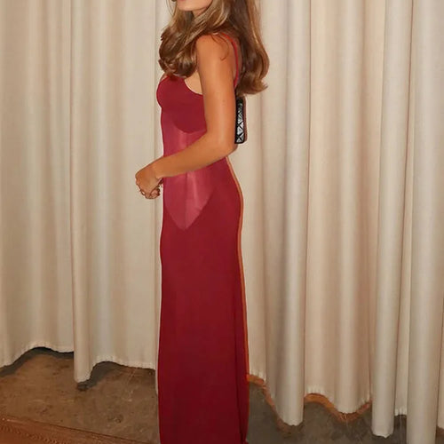 Load image into Gallery viewer, Mesh Patchwork Sexy Maxi Dress For Women Gown Spaghetti Strap Sleeveless Backless Bodycon Elegant Club Long Dress
