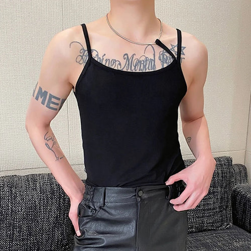 Load image into Gallery viewer, Summer Trendy Men Vest Metal Necklace Design Tight Men&#39;s Tank Top Personalized Sexy Male Sleeveless T-shirt New 9C5947
