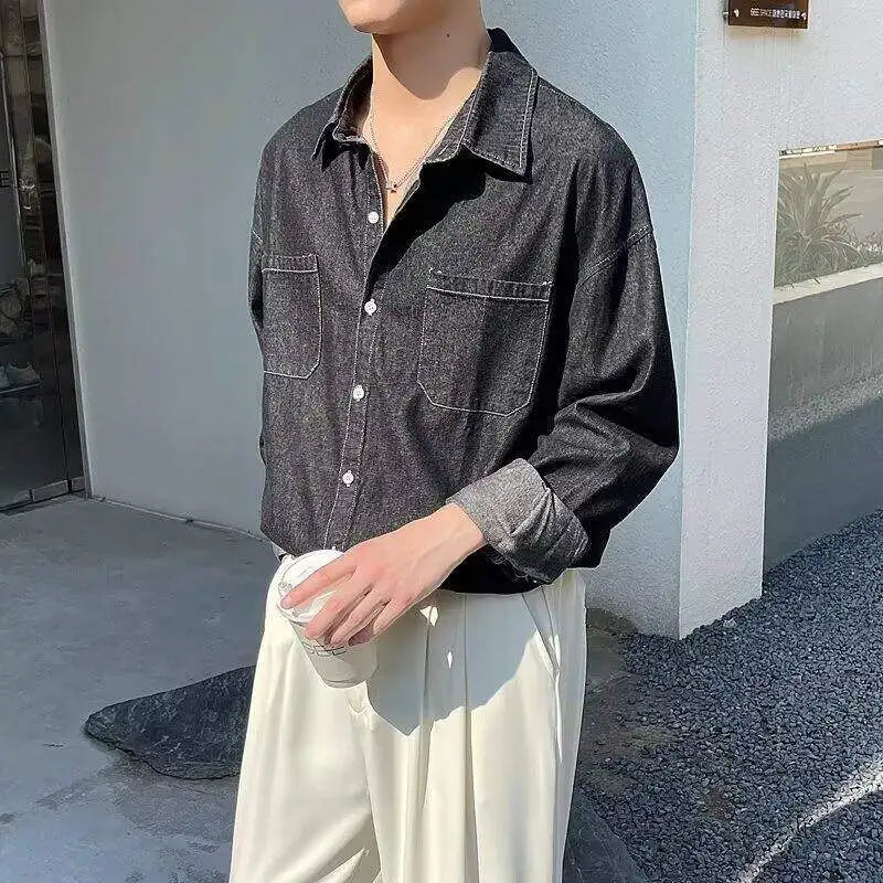 Men's Half Zip Sweater New Trendy Men's Spring Autumn Korean Style Casual Turn-down Collar Solid Color Sweaters 9W1216