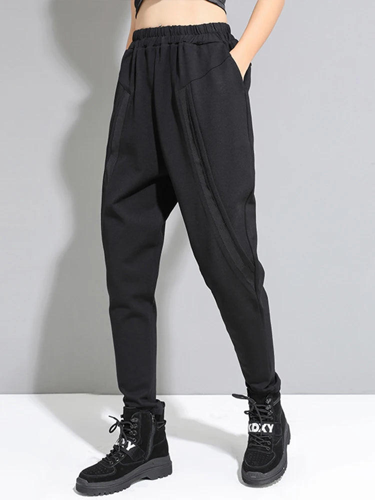 High Elastic Waist Black Split Joint Harem Trousers New Loose Fit Pants Women Fashion Tide Spring Autumn 2025 1A528