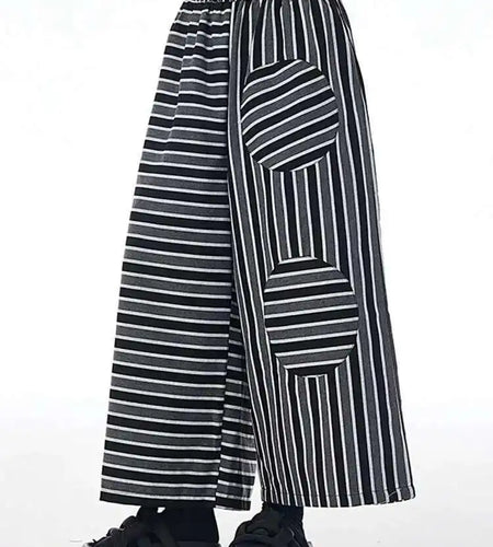 High Elastic Waist Black Striped Spliced Long Wide Leg Pants New Trousers Women Fashion Tide Spring Autumn 2025 1DH7545