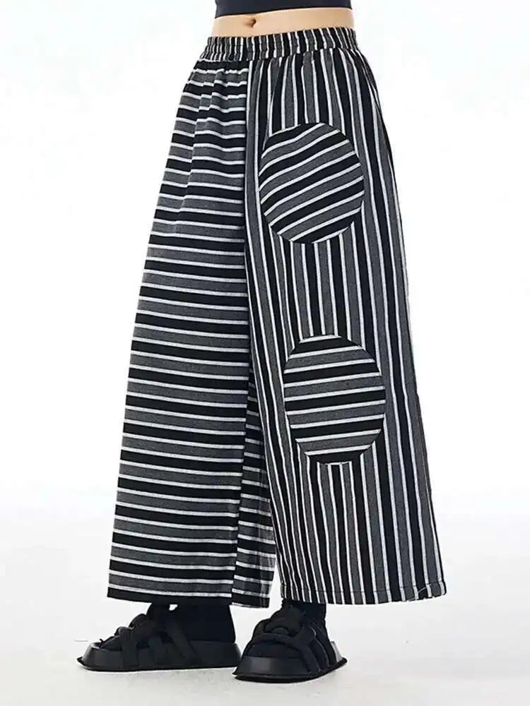 High Elastic Waist Black Striped Spliced Long Wide Leg Pants New Trousers Women Fashion Tide Spring Autumn 2025 1DH7545